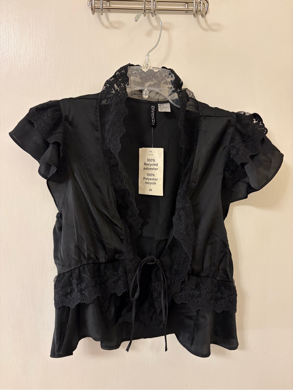 Divided by H&M Black Lace-Trim Tie-Front Blouse